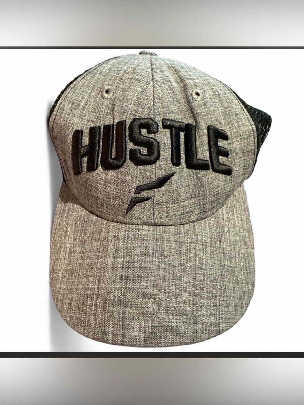 flag nor fail "HUSTLE" Grey and Black Trucker Hat